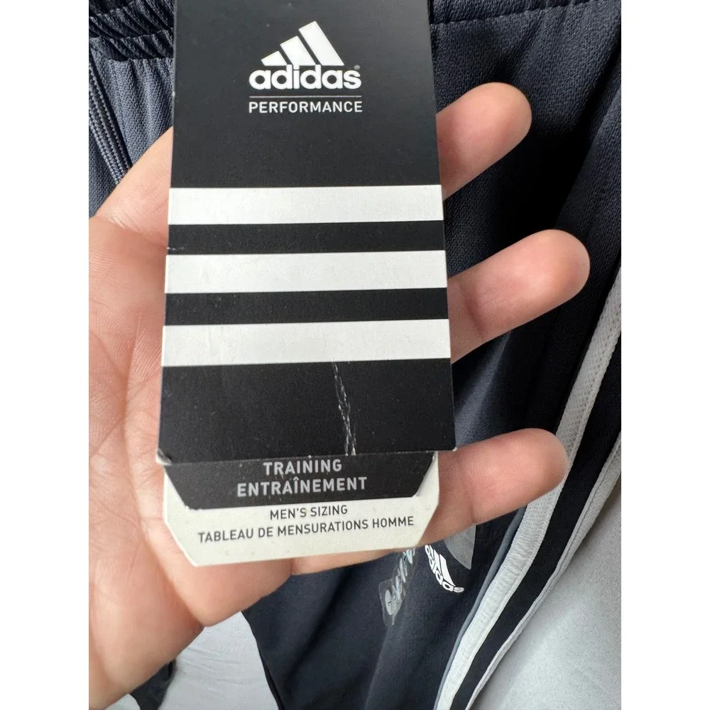 Adidas Mens Training Pants Charcoal Grey White Stripe Quick Dry Large NWT